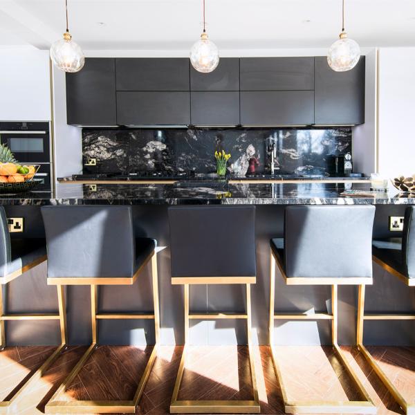 Fashionable White And Black Lacquer Kitchen Cabinet With Island  I Shape Plywood Material
