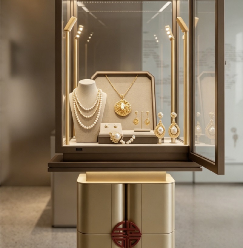 Luxury Freestanding Jewelry Display Cabinet with Premium Tempered Glass and Built-in High-CRI LED Lighting