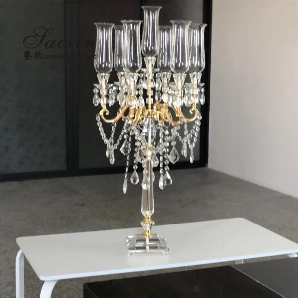 Candelabre en or clair de haute qualité Décoration de mariage fournitures 7 bras Centre de pièce Candelabres en cristal