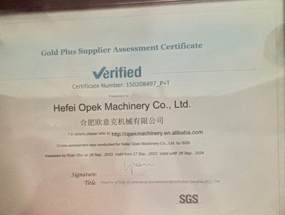 Hefei Opek Machinery Co., Ltd. Certifications
