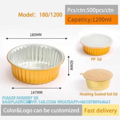 180mm Diameter 1200ml Food Packaging Disposable Tin Foil Dishes Aluminium Foil Container Tray With Lid