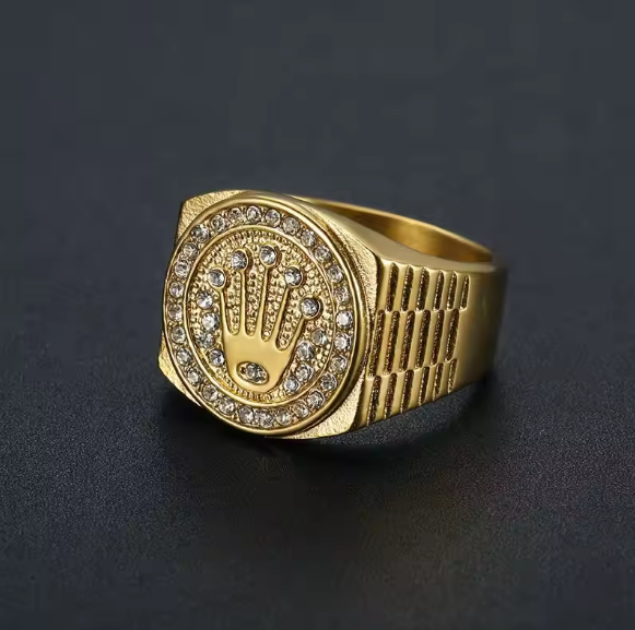 Корона 18K золотой кольцо квадратный унисекс ручной белый кристаллический кольцо