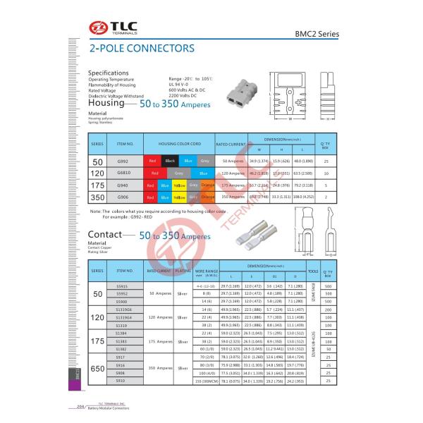 2 Pole Connectors For Battery Applications 1000MΩ Insulation Resistance 50-350A