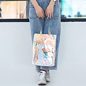 PVC Lazaer Tote Bag, Holographic Rainbow Work Bag, Hologram, fashion bag, jewelry bag, Stadium Outdoor Beach