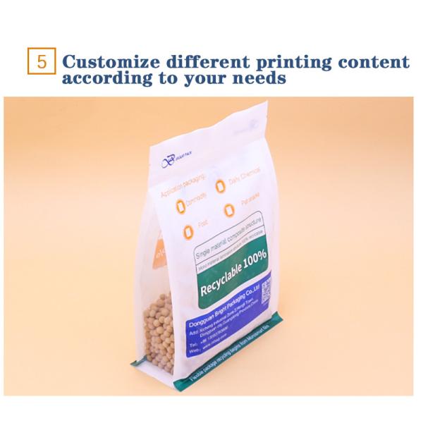 Bolsas de plástico reciclables de ocho lados de fondo plano Bolsa de plástico reciclado Bolsa de cremallera