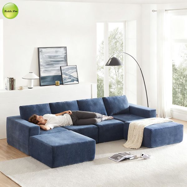 Modular Tweed Fabric Couch Compressed Chenille Sectional Sofa Skin Friendly