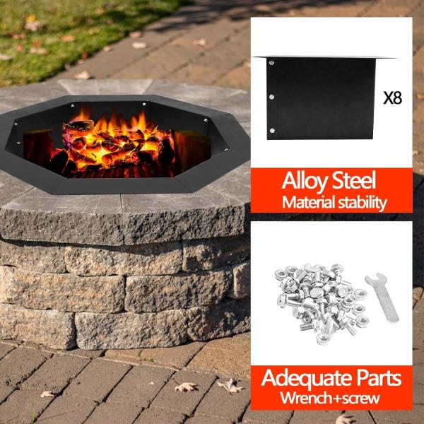 Heavy Duty Steel DIY Campfire Fire Pit Insert Ring Liner Octagon 38 Outer 30 Inner for Outdoor Patio Backyard Wit