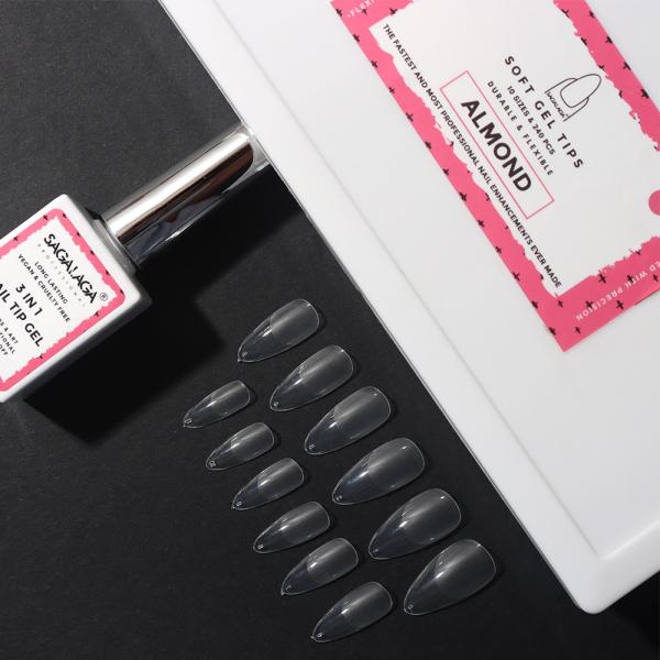 Almond Clear Nail Extension Tips 500pcs White Box Soft Gel Tips Customized Label for Press on Nail at within Finger