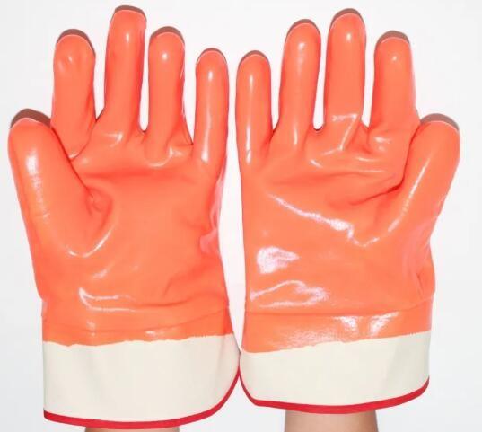Fluorescent Orange Oil Resistant Insulated PVC Gloves Fully Coated PVC Dipped Gloves
