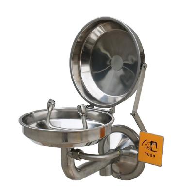 Wall-mounted  type stainless steel cover eye washer, eye wash station, auto open eye wash station with round bracket
