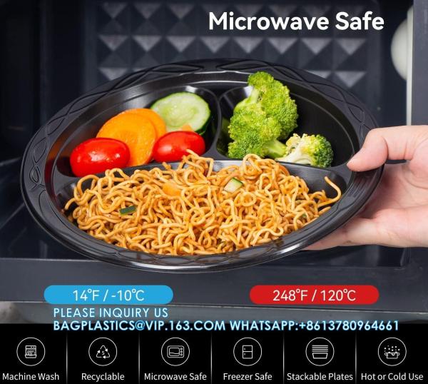 Reusable Plastic Plates, 9 Inch 150 Pack Food Grade Material BPA Free Black Dinner Plates