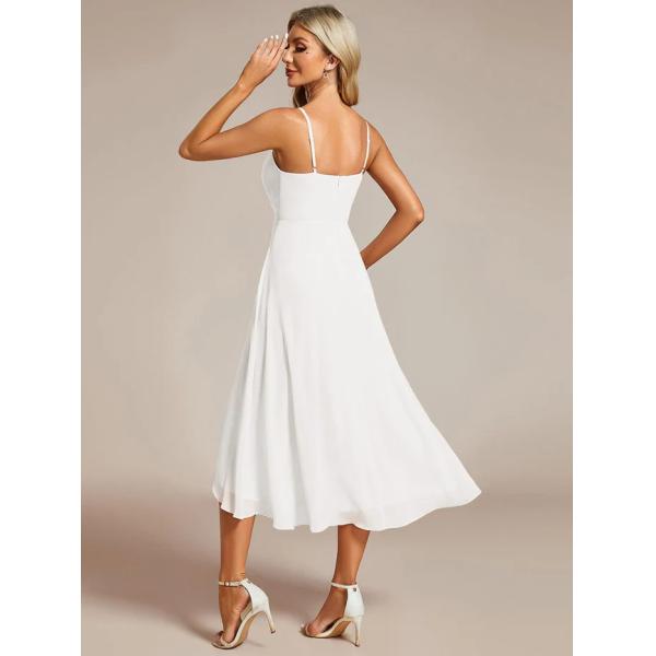 Sexy V-neck Spaghetti Strap Empire A-line High-low Burgundy Chiffon Wedding Guest Dress Midi Evening Dress 
