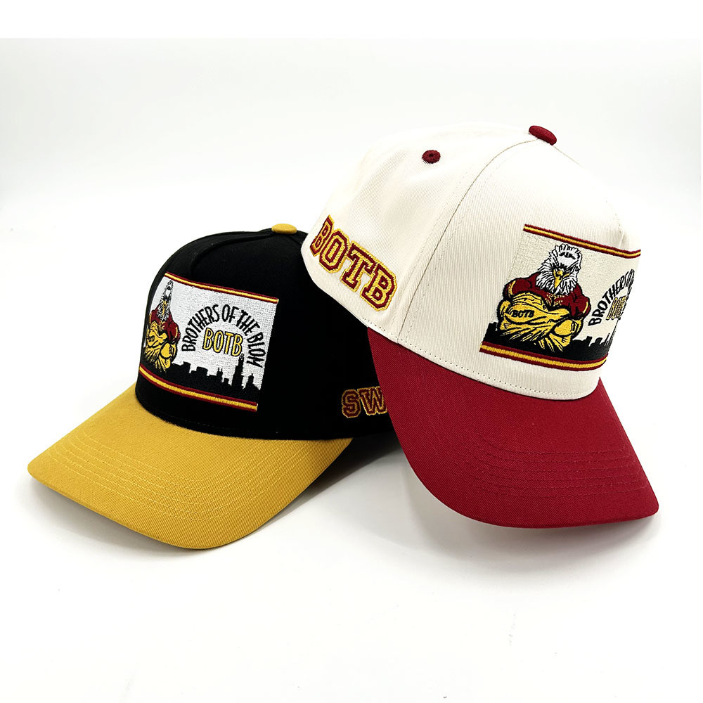 100% Cotton Twill 5 Baseball Caps Panel Two Tone Color With Customize Logo A Frame