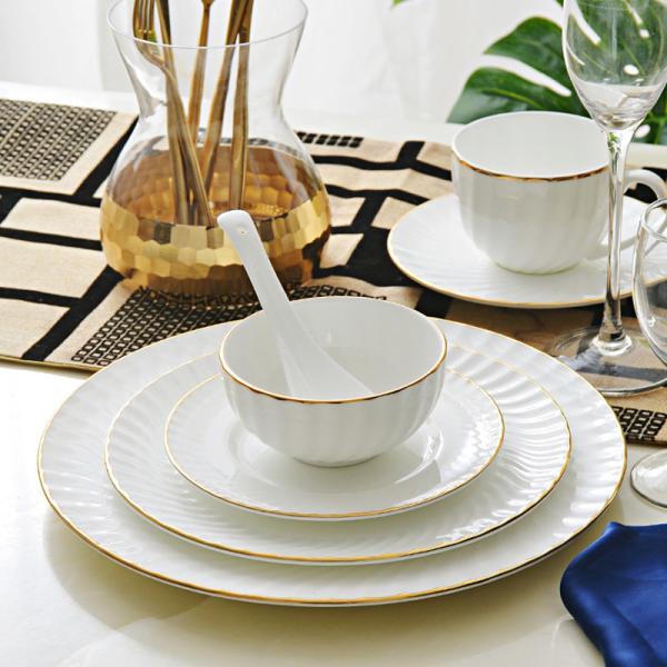 Gold line White Bone china embossed tableware Wedding Ceramic charger plate Dinner plate dish bowl mug coffee cup freely