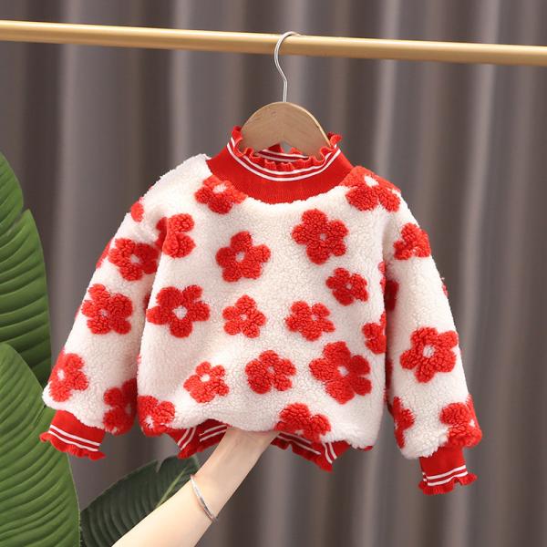 140cm 55in Winter Children'S Clothing Yellow Sweater With Embroidered Flowers For Girls