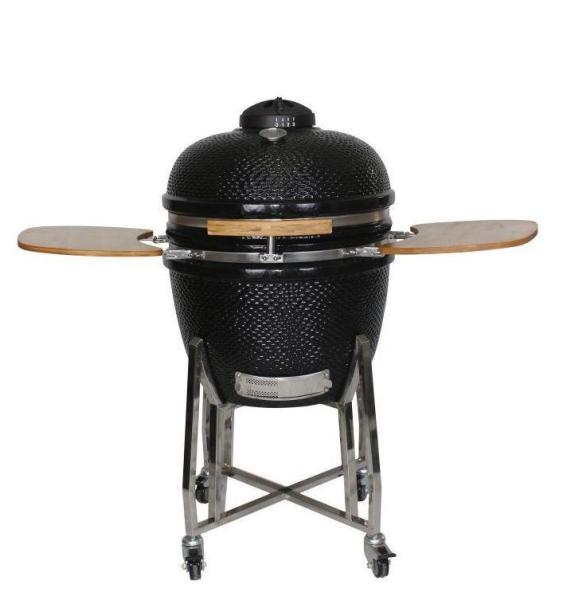 Ceramic Outdoor 24 Inch Kamado Grill Charcoal Black Color 61cm With Cart And Side Tables