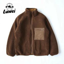 Winter Coat Polar Solid Color Stand Collar Zipper Utility Loose Long Sleeve Oversize Custom Sherpa Fleece Jacket for Men