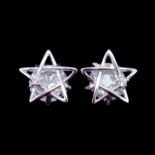Brincos de prata de um zircão da estrela da cor dos pares, joia fêmea do acoplamento