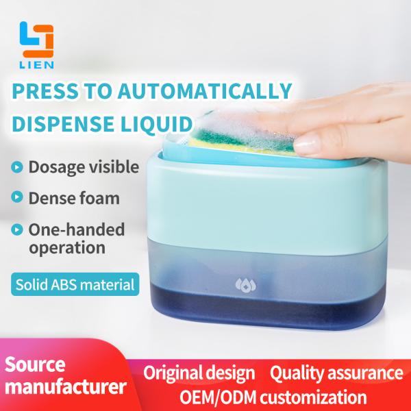 2 In 1 Hand Press Kitchen Soap Dispenser Liquid Dish Washing Sponge Pump