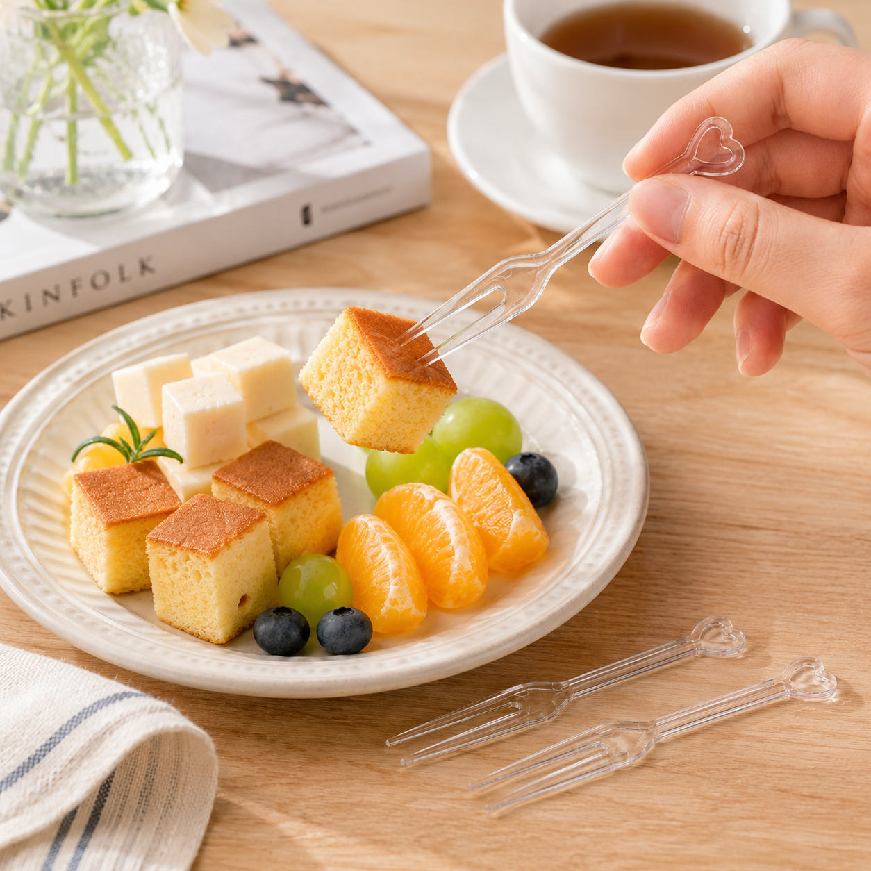 Clear Heart Fruit Fork Disposable Tableware 84mm For Desserts Parties / Food Samples