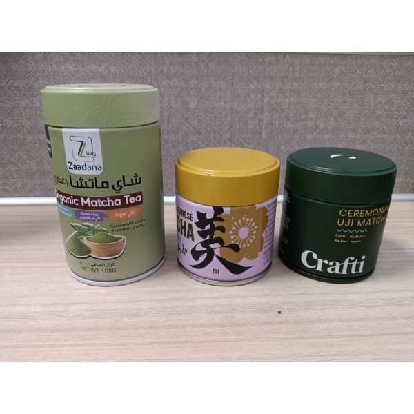 Matcha Tin Can Customize Printing Powder 150gr 100gr 30gr 40gr 50gr 60gr Matcha Tin Can with Easy Peel Film