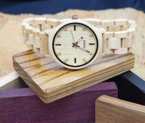 Bamboo Ebony Wooden Wrist Watch With Wood Diamond Dial White