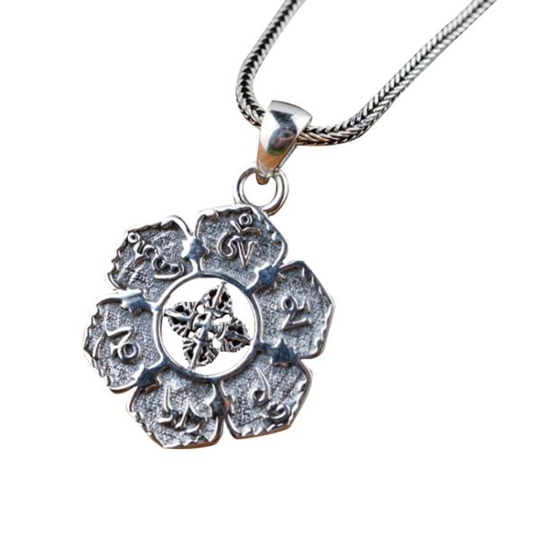 Women and Men Retro Sterling Silver Buddhist Sutras Pencant Charm Necklace (SY12299)