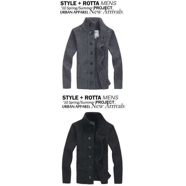 Autumn Winter Men's Stand Collar Sweater with Thick Needle and Single Breasted Buckle