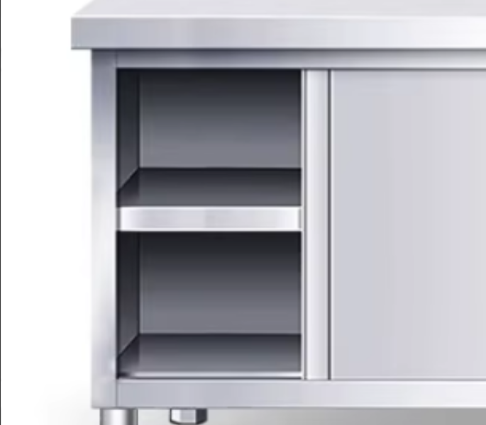 500 kg/㎡ Load Capacity Stainless Steel Workbench with Sliding Door Design for Commercial Kitchen Storage