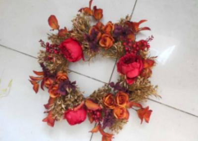 55cm Red Moutan Peony Yellow Maple Faux Flower Wreath