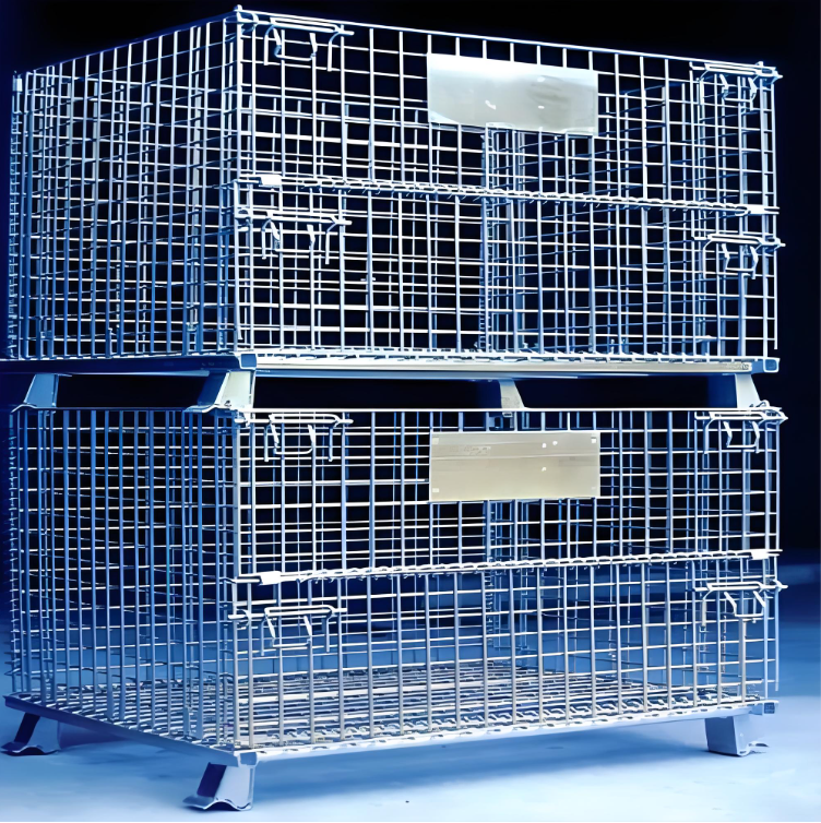 Heavy-Duty Zinc Galvanized Steel Wire Mesh Cages 50x50mm Mesh Grid Wheels Castors Stacking For Warehouse Logistics