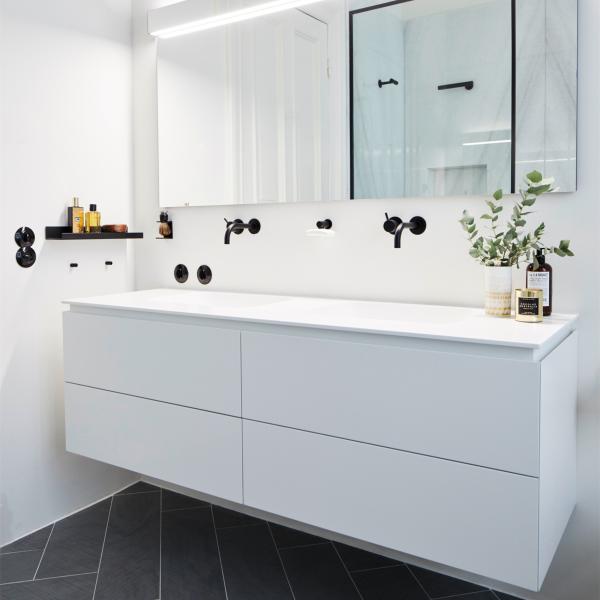 Matte White Plain Melamine Sink Bathroom Vanity Units Ceramic Basin Drawer Handless