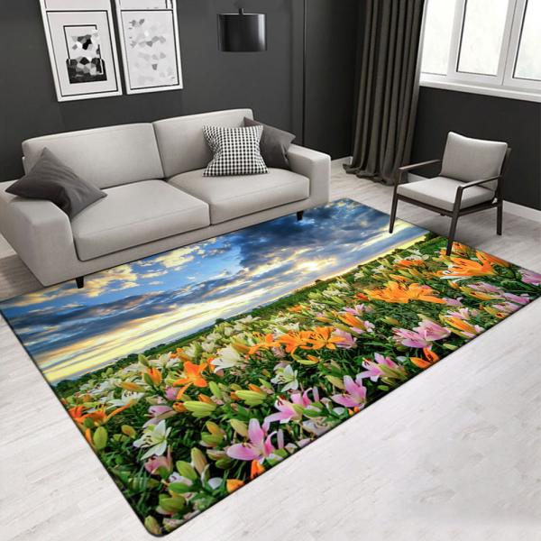 Hot Sale Nature Landscape 3D Printed Polyester Fiber Living Room Carpet Hotel Area Rugs Custom Size