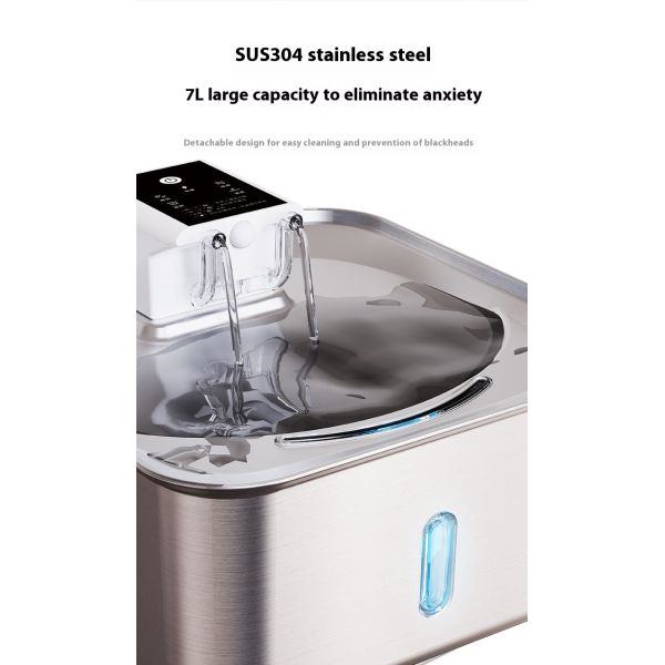 Large Capacity 7L All Stainless Steel Rechargeable Pet Water Dispenser Eco-Friendly Automatic Dog/Cat Bowl Solid Unplugged New