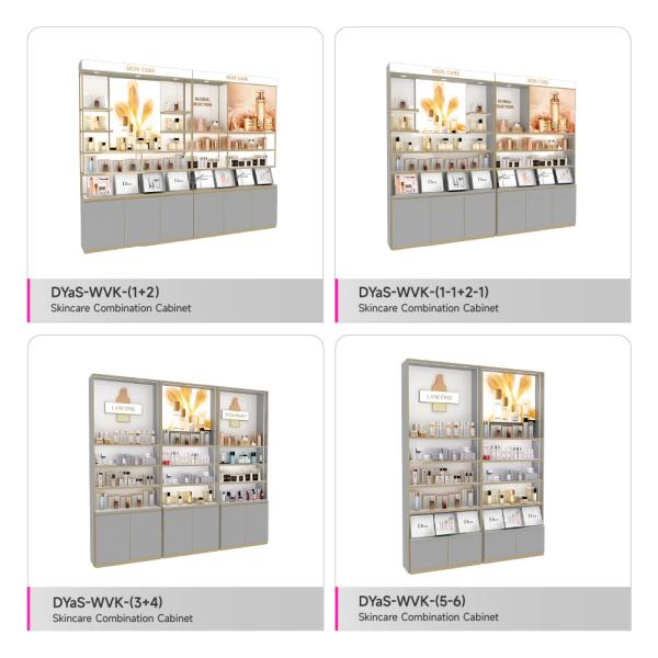 Skincare Store Display Furniture Gray Wooden Makeup Shop Cabinet with Lightbox for Makeup Store Display Furniture and Cosmetic Shop Interior Design