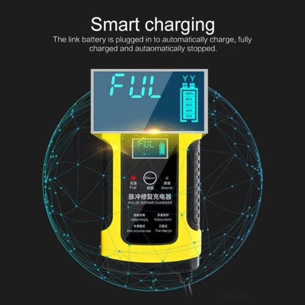 Motorcycle  12V 6A Fully Intelligent Pulse Repair Charger LCD Display For