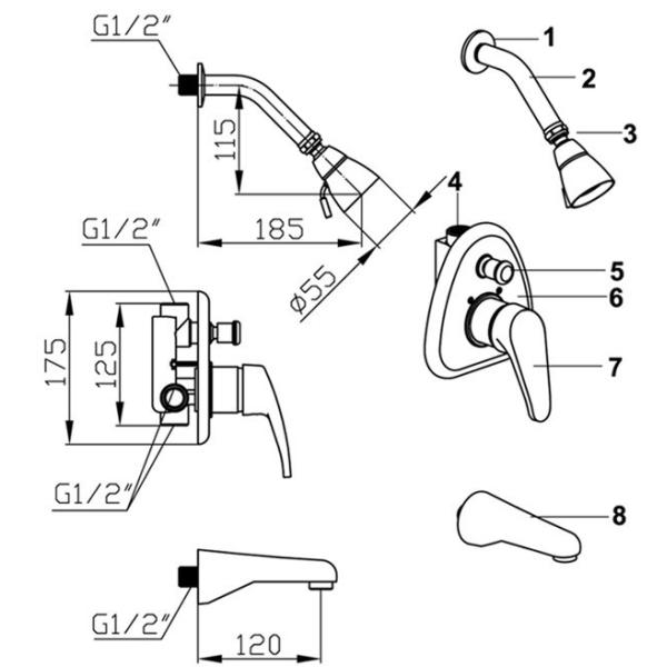 Single Handle Brass Wall Mount Bathroom Sink Faucet / Three Holes Bathtub Mixer Tap
