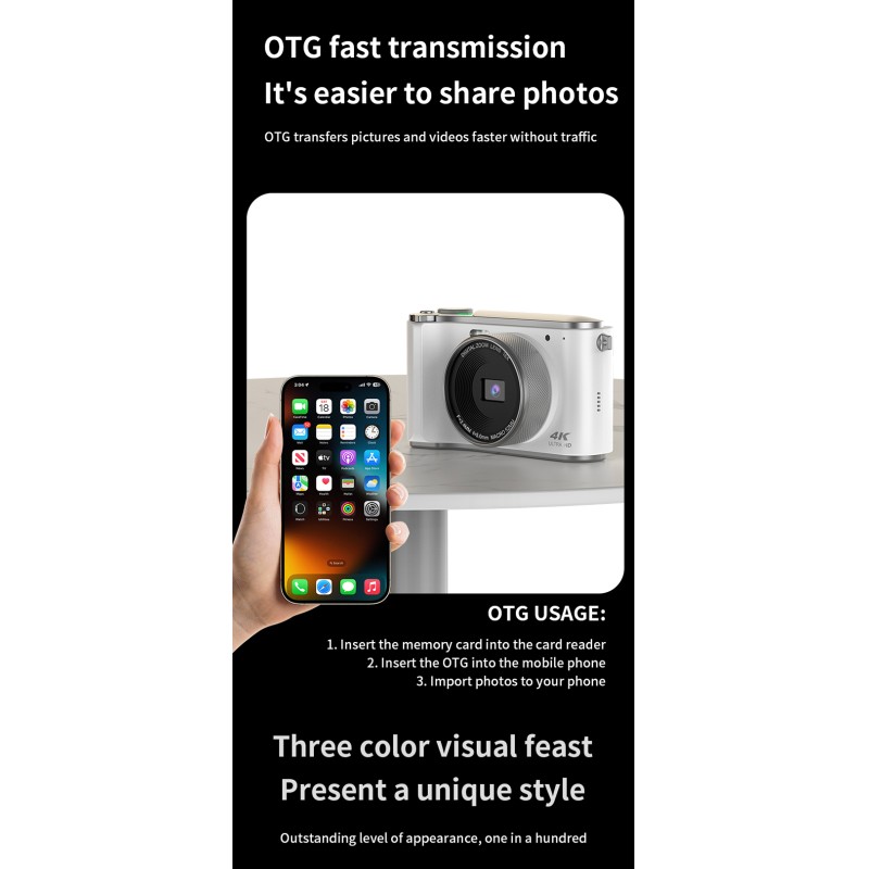 4K Vintage Digital Camera 64MP with Autofocus 16x Digital Zoom 3.0 Inch IPS Screen 1200mAh Battery for Vlog  As Christmas Gift