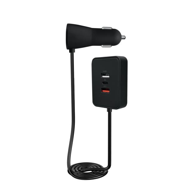52W Black Fast Charging USB Car Charger Triple Ports 1 USB A  2 USB C Car Power Adapter