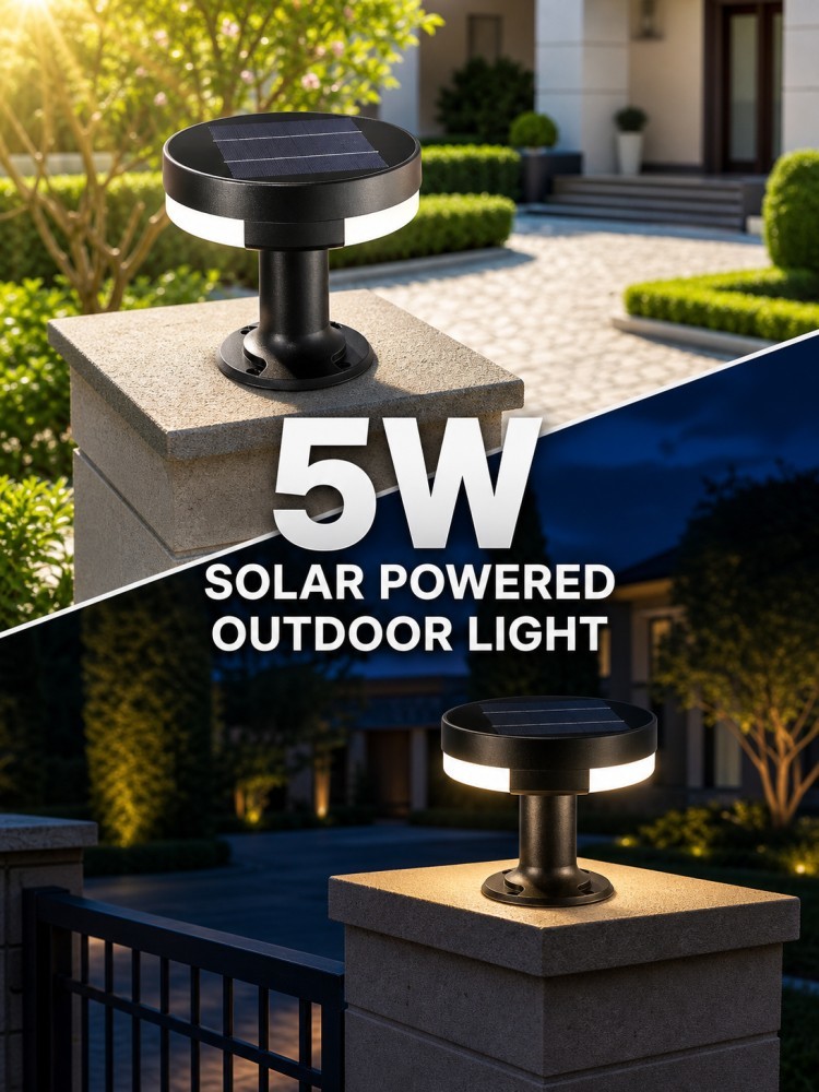 Low Glare Moon Shadow Solar Powered Post Top Lights 5W 8AH Battery Decorative Lighting