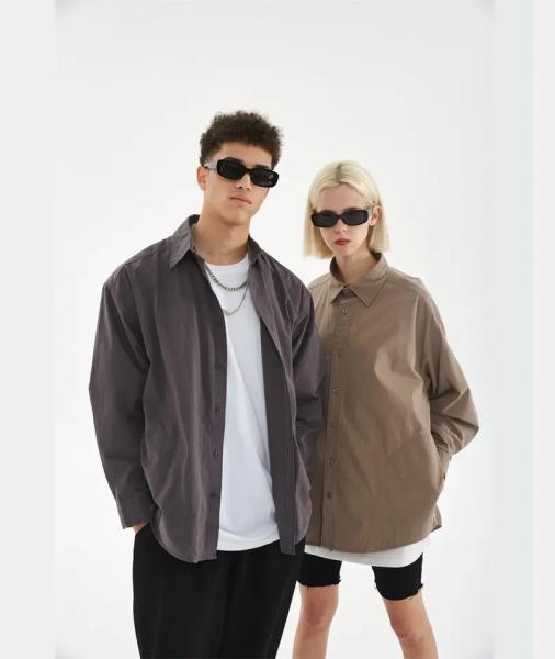                  Men Fall/Winte Custom 280GSM Cotton Shirts Loose Hip Hop Unisex Male Large Pocket Casual Shirt Streetwears             