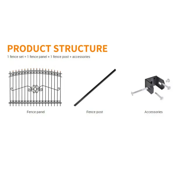Galvanized Steel Picket Fence Wrought Black Iron Fence Garden Use