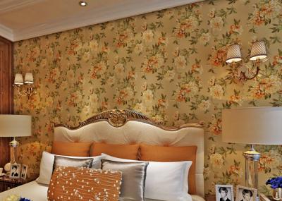 Removable Strippable Country Style Wallpaper , Deep Embossed PVC Flower Wall Covering