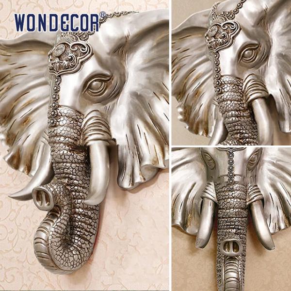 Elephant Head Decoration Metal Wall Art Sculpture Stainless Steel Modern