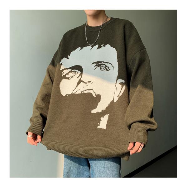 Standard Wool Autumn Pullover Men's Sweater Custom Jacquard Cartoon Pattern Knitted