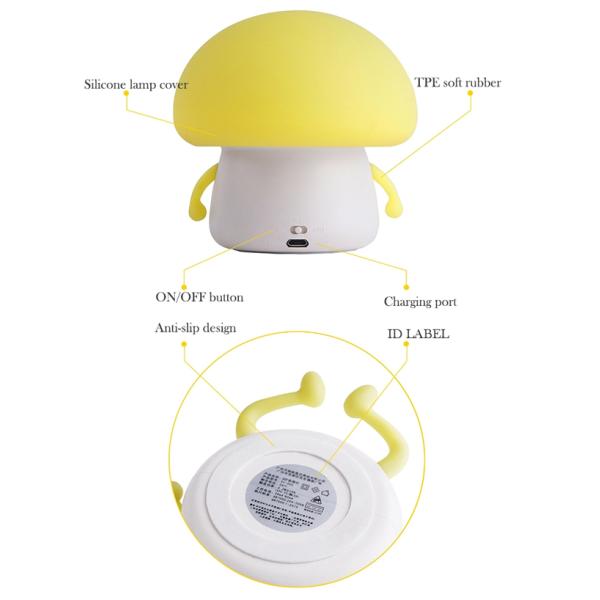 USB Mushroom Bedside Silicone Night Lamp LED Silicone Night Light for Baby Kids Children