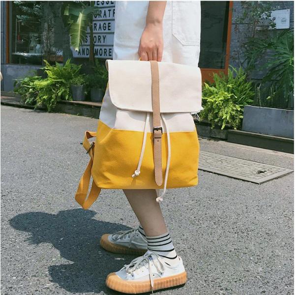 Female Korean high school students backpack academic style small fresh contrasting canvas backpack
