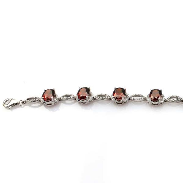 Women Jewelry 925 Silver Created 7x9mm Oval Garnet  Cubic Zircon Tennis Bracelet(B05RED)