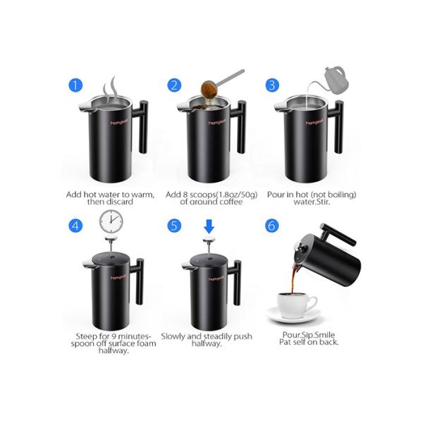 Double Walled Cafetiere 8 Cup Metal French Press Stainless Steel Coffee Maker