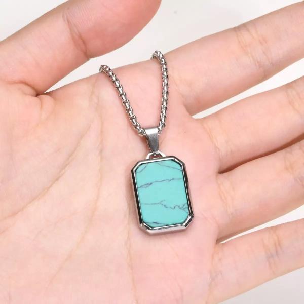 Joyería de colgante de turquesa y circón de plata personalizada con material de acero inoxidable